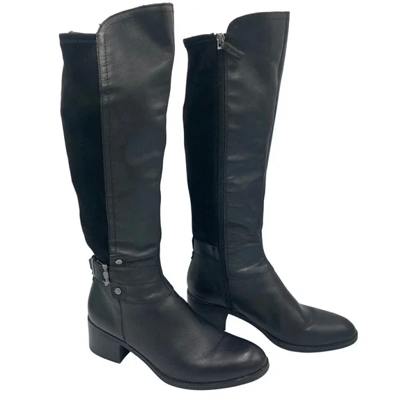 Franco Sarto Liora Black Leather Suede Knee High Riding Boots Women's Size 8M‎ - Picture 2 of 11